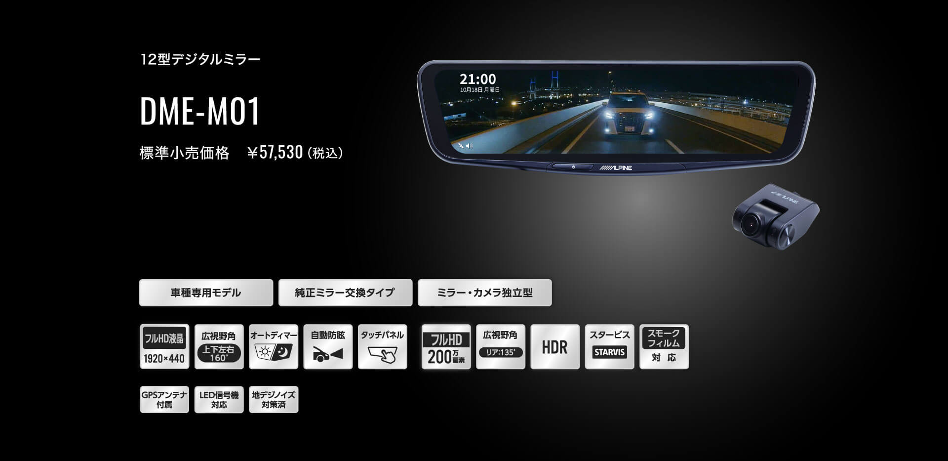12型デジタルミラー DME-M01 標準小売価格　￥57,530（税込）