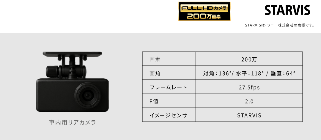 車室内にもスッキリ取付け STARVIS™搭載 200万画素高画質カメラ