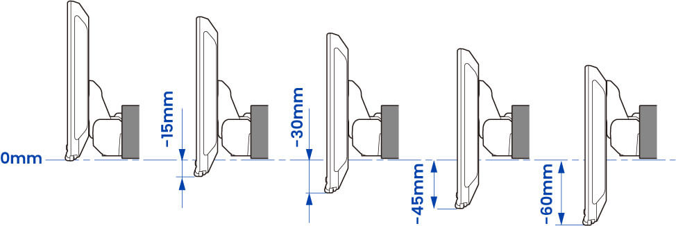 上下位置:5段階に調整可能(最大45mm)