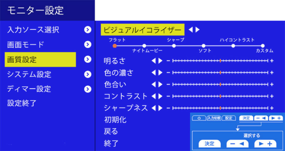 ビジュアルイコライザーでお好みの画質に。